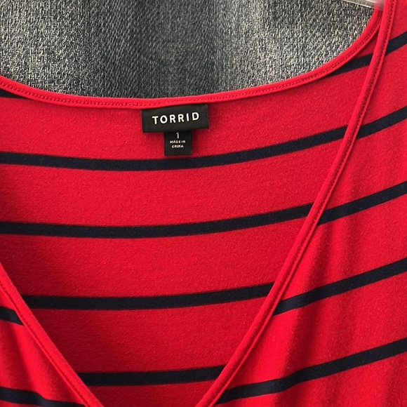 torrid womens knee kength red & blue stripped a line dress - Picture 4 of 4